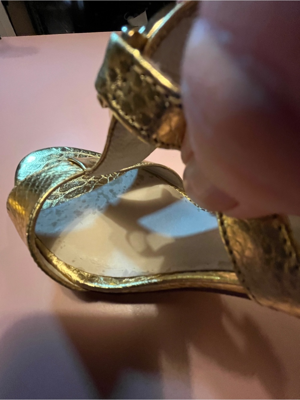 MIchael Kors Gold snakeskin print Metallic Strappy High Heels - Picture 12 of 13